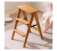 3-Tier Folding Step Ladder - Lightweight Bamboo Step Stool Anti-Slip Design Portable 3-in-1 Space-Saving Solution for Home & Office Use