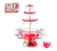 3-Tier Fountain Drink Machine, Electric Party Champagne Fountain Machine, with 5 Cups & LED Lighted Base, Cocktail Red Wine Beer Juice Drinking Dispenser for Wedding, Party, Celebration, Bar