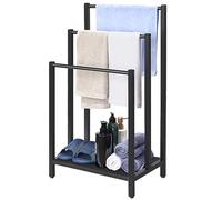3 Tier Freestanding Towel Rack, Towel Rail Metal Ladder Towel Holder Drying Stand with 3 Towel Rails and Storage Shelf, Bathroom Accessories Organizer for Bath Storage & Hand Towels, Washcloths, Black