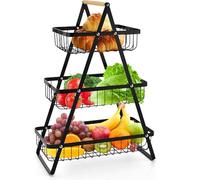 3 Tier Fruit Basket Countertop Fruit Vegetable Basket Bowl with Wooden Handle Tiered Fruit Bowl Kitchen Organizer for Bread Vegetable Fruits Snack Produce Onion Potato