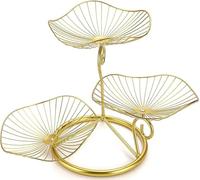 3 Tier Fruit Basket, Space-Saving Multi Layer Luxury Fruit Tray, Metal Fruit Bowl Decoration Fruit Storage Stand Hanging Basket Holder Rack for Kitchen Storing & Organizing (Gold)