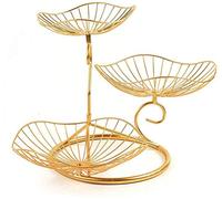 3 Tier Fruit Baskets Metal Fruit Hollow Fruit Bowls Exquisite Lotus Leaf-Shaped Fruit Basket Holder Cake Stand Hanging Fruit Basket