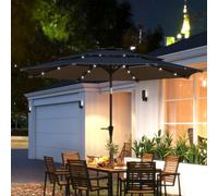 Outsunny 3-Tier Garden Parasol w/ Solar LED Lights, Tilt, Crank Handle, Grey, Grey