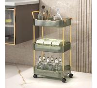 3-Tier Green Acrylic Rolling Utility Cart with Handle & Lockable Wheels Versatile rage Trolley for Bathroom & Kitchen nization