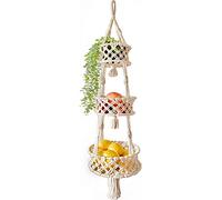 3 Tier Hanging Basket | Macrame Fruit Basket | Kitchen Fruit Storage Organizer | Plant Holder | Handmade Modern Boho Home Decor | Countertop Space Saver for Fruits or Vegetables