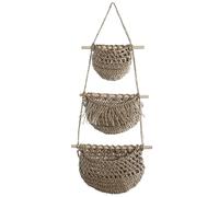 3 Tier Hanging Fruit Basket for Kitchen - Wall Hanging Vegetable Fruit Baskets with Wooden Rods,Jute Rope Woven Storage Baskets Over the Door Organizer for Kitchen,Bedroom,Bathroom