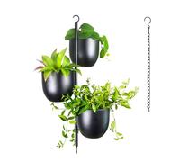3 Tier Hanging Planters for Indoor & Outdoor, Stackable Black Metal Plant Hanger with 6 Inch Flower Pots, Oval Wall & Ceiling Plant Holder for Modern Home Decor, Balcony, Window, Patio (No Plants)