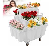 3-Tier Heavy Duty Metal Plant Stand with Wheels, 18PCS Buckets Included, Ideal for Outdoor Florist, Farm, and Garden Use