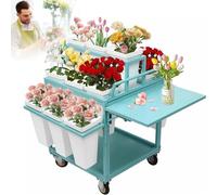3-Tier Heavy Duty Metal Plant Stand with Wheels, 18PCS Buckets Included, Ideal for Outdoor Florist, Farm, and Garden Use