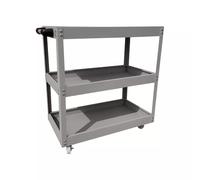 3-Tier Heavy Duty Tool Trolley Cart with Lockable Wheels - Rolling Workshop & Garage Storage Organiser for Tools, Equipment & Parts - Durable Metal Utility Cart with Steel Handle (Grey)