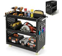 3-Tier Heavy Duty Tool Trolley on Wheels, 80kg Capacity Carbon Steel Rolling Cart with Lockable Wheels & Rust-Resistant Finish, Multi-Purpose Storage Organizer for Garage, Workshop, Home, Office