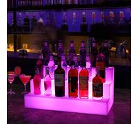 3 Tier Home Bar Drinks Lighting Shelves with Remote Control, Led Illuminated Wine Bottle Display Stand, Led Display Shelf Lighting Shelves W/Remote Control for Birthday Wedding, Club, Bar