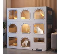 3 Tier Indoor Cat Cage, Cat Enclosure With Litter Box, Window Pet Cages For Cats, Easy To Assemble, For 1-2 Animal Cats,Grey