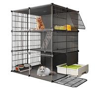 3 tier indoor cat cage with litter box large diy cat enclosure small animals cages cat playpen cat kennel with doors kitten crate indoor use pet cages for cats, bunny, chinchilla, black vision
