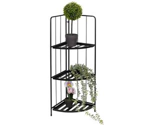 3 Tier Indoor Outdoor Black Metal Folding Corner Flower Display Shelf Rack Stand