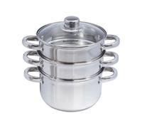 Buckingham 3 Tier Premier Steamer Set with Glass Lid Polished Mirror Finish Stainless Steel Ideal for Steamer Cooking Induction Compatible