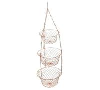 3-Tier Iron Chain Hanging Basket - Open Air Mesh Height Adjustable Cooling System for Products, Foldable Circular Metal Shelf Accessories, Lightweight Sturdy Rack | Kitchen Equipment for Family
