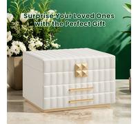 3-Tier Jewellery Box with Mirror, Jewellery Organiser with 2 Drawers, PU Surface with Stitching