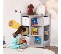 3 Tier Kids Bookcase Toy Organiser Storage Unit with 3 Fabric Drawers HOMCOM Grey One Size