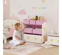 AIYAPLAY 3-Tier Kids Storage Shelf with 6 Removable Fabric Boxes, Pink - 63L x 30W x 66Hcm - pink - MDF, Steel, Nonwoven