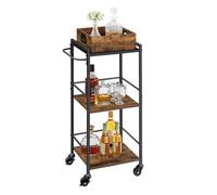 3-Tier Kitchen Serving Cart on Wheels Turquoise, Rustic Brown + Black / 30D x 34.7W cm