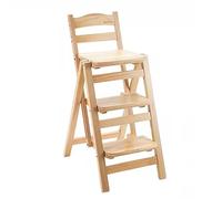 3 Tier Kitchen Step Stool for Adults, Folding Bar Stool with Backrest, Wood Counter Height Ladder Chair