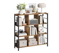 Industrial Brown 4-Layer Bookshelf with Compartment, Rustic Brown and Black / 3 Tier