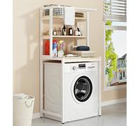 3-Tier Laundry Shelf with Hanging Rod Over Washer Storage Unit Bathroom nization Shelves Space-Saving Above Toilet & Washing Machine Rack (White)