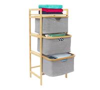3 Tier Laundry Sorter for Dorm Bathroom Bedroom Closet 44*33*96cm Bamboo and Cationic Cloth Laundry Basket Foldable Laundry with 2 Handles Stackable Rolling Storage Cart for Small Spaces Laundry Room