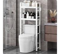 3-Tier Laundry Storage Shelf, White Above Toilet/Washing Machine, 53.5in Bathroom Space Saver, Multi-Purpose Utility Rack for Laundry Room