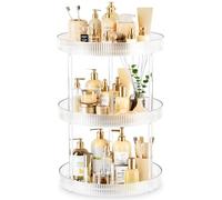 3-Tier Lazy Susan Bathroom Countertop Organizer, 360° Clear Rotating Storage Tray, Cosmetics and Perfume Organizer, Spinning Storage Tray Vanity Organizer Shelf for Bathroom Cabinet, Kitchen(Medium)