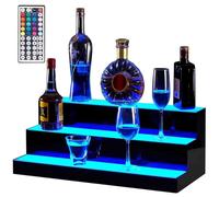 3-Tier LED Lighted Liquor Bottle Display Shelves, Illuminated Acrylic Wine Rack for Home or Bar with Remote Control, 60cm x 33cm x 21cm