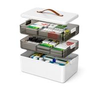 3 Tier Medicine Storage Box , Pill Organiser with Handle, Portable First Aid Kit Box, Large Capacity Plastic Storage Container with Lid, 3-Layer Medication Organizer Case for Home Travel School Office