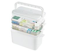 3-Tier Medicine Storage Box, Portable Medicine Storage Organiser with Compartments, Household First Aid Box, Large Capacity Medicine Container Box with Lid for Home Office Travel Car School