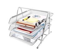 3 Tier Mesh Letter Tray, Silver Stackable Document Organizer | Sturdy Metal Frame with Rubber Sleeve, Slide-Out Compartment Design, Office Desktop File Rack for Study Room Home, Silver