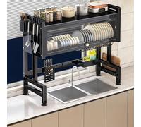 3-Tier Metal Dish Drying Rack Over Sink 95cm Kitchen with Lid Space-Saving Black Dish Drying Cabinet Magnetic Door Ideal for Kitchen Countertop