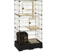 3-Tier Metal Pet Enclosure - DIY Playpen, with Platforms, Walk-In Cat Cage, Perfect Balcony Cat Play Area(Black)