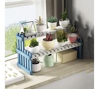 3-Tier Metal Plant Stand - Durable Multi-Layer Flower Display Rack for Indoor/Outdoor - Stylish Vertical Pot Holder for Garden & Balcony Decor - Versatile Plant Shelf (Blue and White 40*20*30cm)