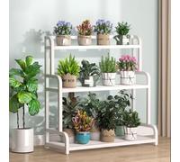 3 Tier Metal Plant Stand Freestanding Flower Pot Holder Multi Level Display Rack for Balcony Garden White (Size: 60×40×102cm) Perfect for Indoor/Outdoor Use