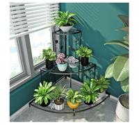 3-Tier Metal Plant Stand Iron Art Flower Pot Holder Stair-Step Display Rack for Indoor/Outdoor Use Space-Saving Corner Shelf for Patio Garden Balcony Living Room (Black 75x75x84.5 cm)