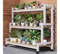 3-Tier Metal Plant Stand - Sturdy Steel & Wood Plant Shelf for Indoor/Outdoor Use - Perfect for Patio Garden Corner Balcony - Elegant Home Decor