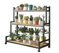 3-Tier Metal Plant Stand - Sturdy Steel & Wood Shelves for Indoor/Outdoor Use Perfect for Terrace Garden Corner Balcony - Elegant Plant Display Rack