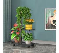 3 Tier Metal Plant Stand with Wheels & Brakes Indoor/Outdoor Corner Flower Shelf for 4 Pots Perfect for Patio Garden Balcony Living Room & Bedroom (Black)