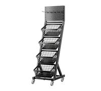 3 Tier Metal Retail Display Rack with Wheels Adjustable Storage Shelf for Market Home & Kitchen Black 38x40x137.5cm Versatile & Durable