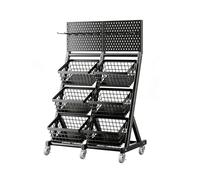 3 Tier Metal Retail Display Rack with Wheels Adjustable Storage Shelf Stand for Market Home or Kitchen (Black 73x40x110.5cm)