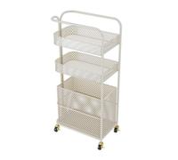3-Tier Metal Rolling Cart - White Mesh Wire Storage for Laundry Kitchen and Utility Use - Versatile Mobile Shelving Unit