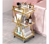 3-Tier Metal Utility Cart for Medical Spa & Beauty Salon - Mobile Manicure/Hair Stylist Trolley with Wheels & Storage Drawer Trays(Color:Gold)