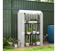 Outsunny 3 Tier Mini Greenhouse with PE Cover, Roll-Up Door, White
