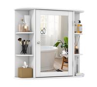 3 Tier Mirrored Bathroom Cabinet Wall Mount Storage Cupboard W/ Display Shelves COSTWAY White One Size