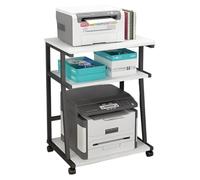 3-Tier Mobile Printer Stand - Heavy-Duty Printer Cart with Storage Shelf, Multifunctional for PC, Fax, Shredder - White, 56.6x45.5x75cm, Perfect for Home Office Organization